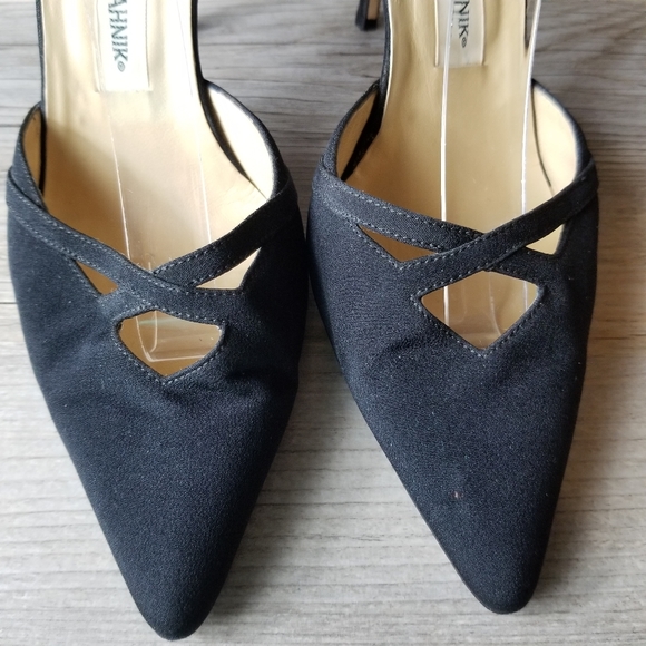 Vintage Manolo Blahnik Linen Ankle Strap Pointed Toe Pump Heel - Picture 7 of 13